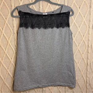 Cabi grey and black lacey sleeveless tee